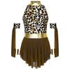 Girls Prehistoric Costume Leopard Print Dress with Built-in Briefs & Oversleeves Metallic Gloss for Performance