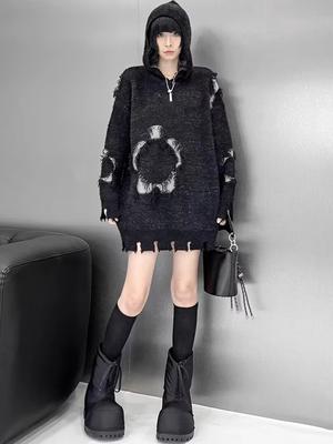 Solid Color Hooded Loose Full Sleeve Knitting Sweater GMM1119