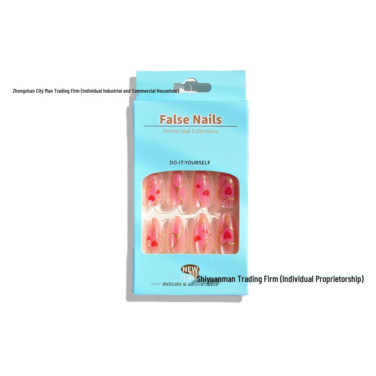 24-Piece Valentine s Day Heart & Metal Line Pink Cat Eye Wearable False Nails Set