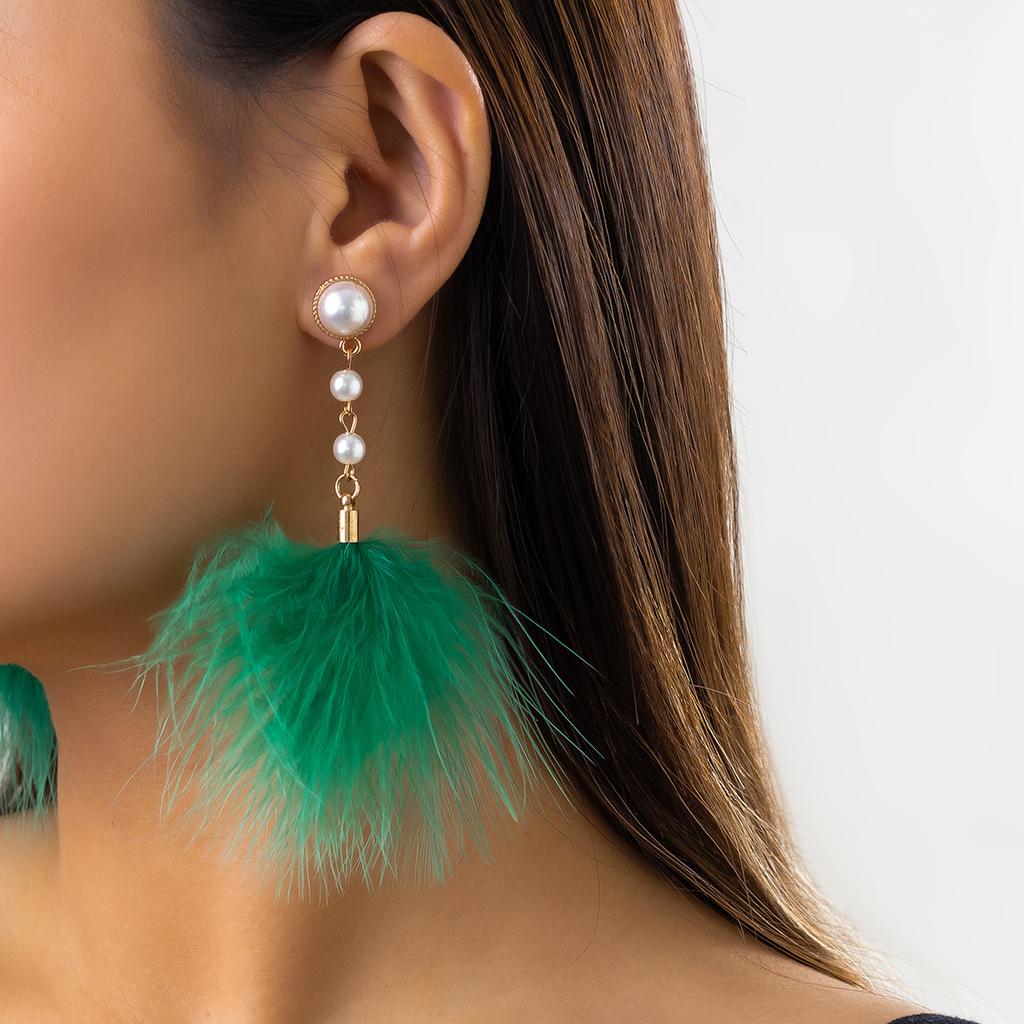 Temperament Feather Fringed Imitation Pearl Earrings, Retro Style Personality Simple Niche Stud Earrings For Women