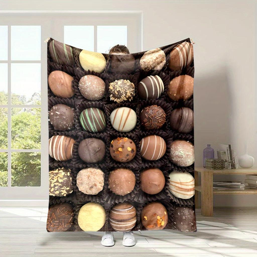 Chocolate dessert patterned flannel blanket—soft and warm, perfect for home dcor, bedding, camping, or travel, Christmas.
