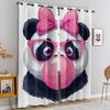 Sweet Girly Pink Bow Panda Blowing Bubble Gum Full Print Window Curtains Grommet Top Decorative Cartoon Curtains