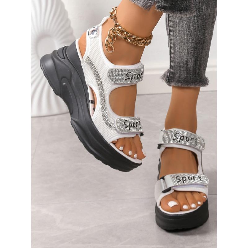 Grote Maat Dames Sandalen Zomer Ronde Neus Muffin Dikke Zool Strass