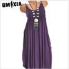 GMXIA Women's Fashion Summer Spring Solid Color Print Sleeveless Suspenders High Waist Casual Dresses