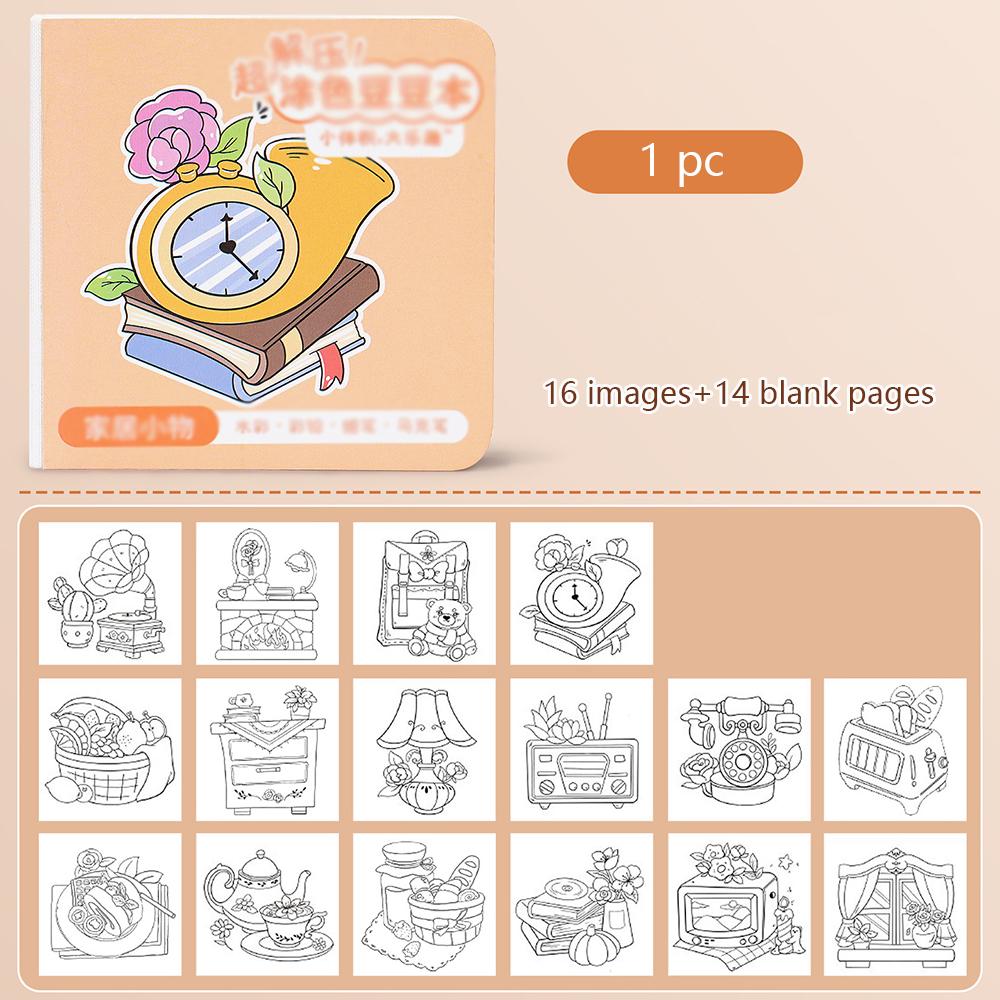 Cartoon Coloring Watercolor Small Cube, Acrylic Marker Coloring Line Draft, Student Thickened Decompression Drawing Book
