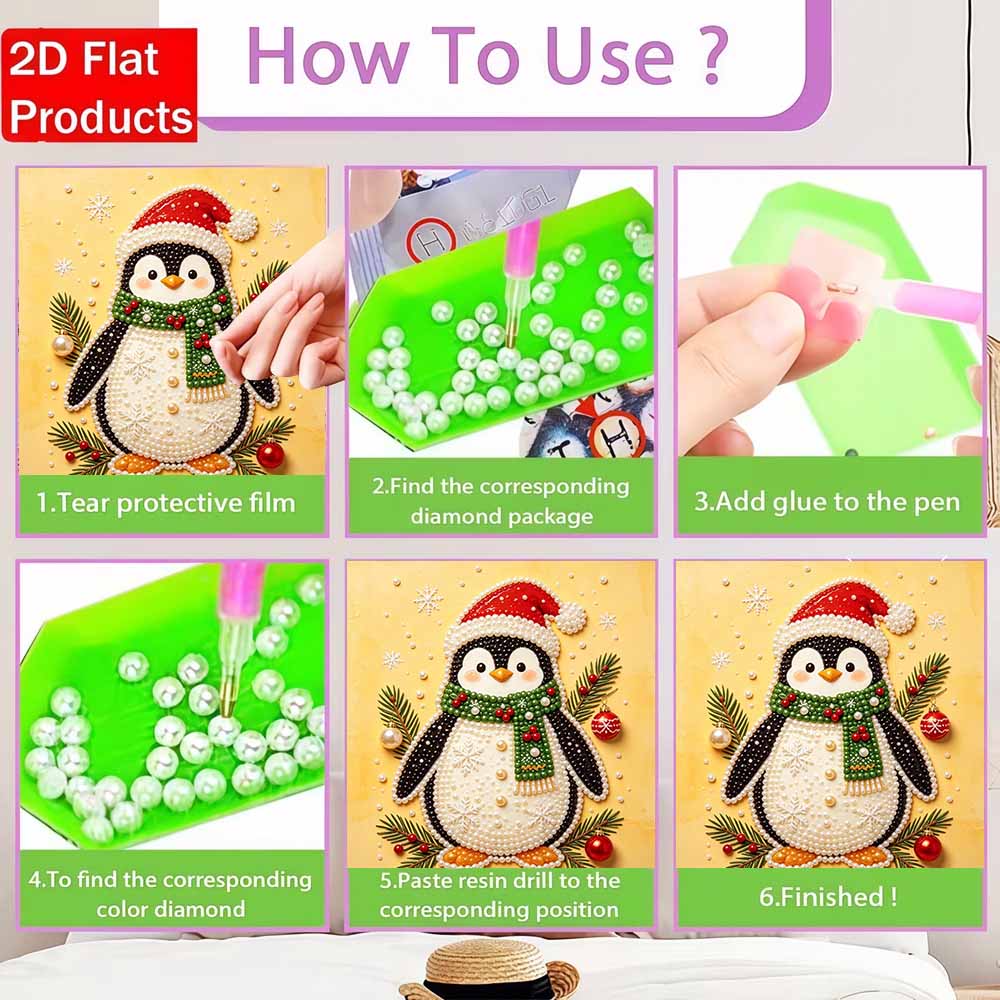 DIY Pearl Diamond Painting Art Kit with Frame Christmas Penguin Home Wall Decor Craft Kit. Wall Decoration Gift