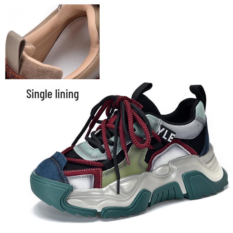 Women's Retro Genuine Leather Dad Sneakers - Autumn 2025
