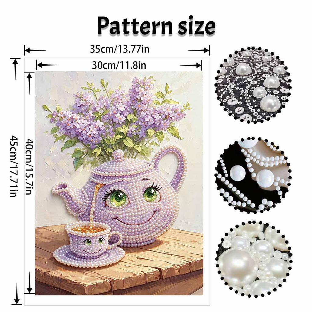 Pearl Painting Set Pearl Art DIY Handmade Crafts Lilac Teapot Teacup Flowers Home Wall Decoration