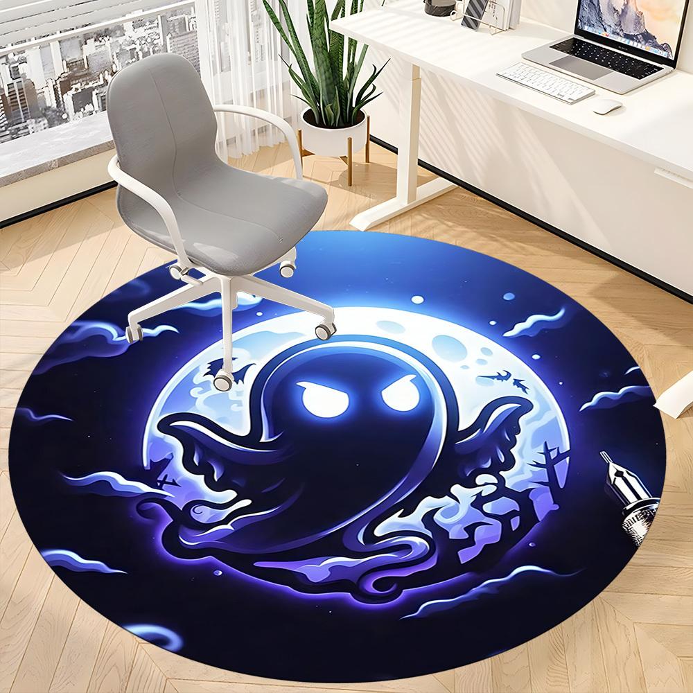 1pc Moon Ghost Office Round Area Rug, Under Office Chairs Bedroom Living Room Home Decor, Room Deco, Available In Various Sizes