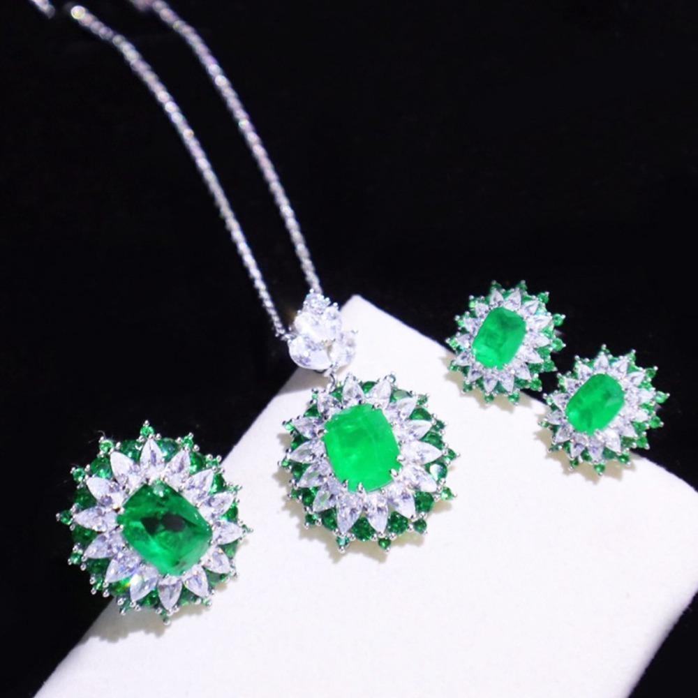 Fashion Bridal Accessory Set Romantic Gifts Royal Blue Sapphire Pendant Open Ring Micro Inlaid Earrings