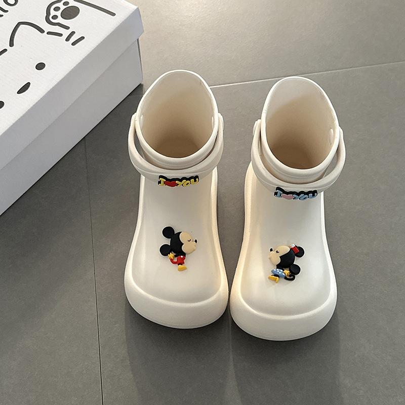 

Аниме милый мультяшный Микки платформа резиновые сапоги нескользящие летняя мода уродливо-милые водонепроницаемые верхняя одежда универсальные резиновые сапоги средней длины 39 бежевый