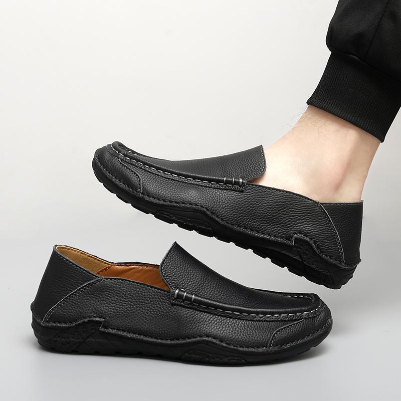 New Classical Design Men's Leather Low-top Seam Sole Slip-on Casual Leather Shoes New Top-grain Cowhide Casual Single Shoes