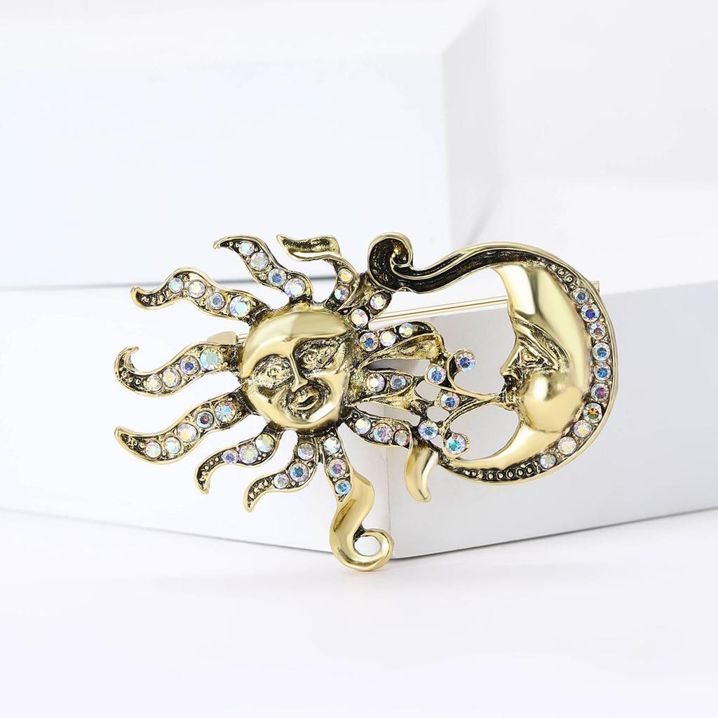 Trendy Ramadan Glossy Sun Brooches for Women Unisex Moon Pins Banquet Party Backpack Gifts Jewelry Accessories