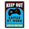Durable Metal No Gaming During Work Sign Retro Pixel Controller Art Wall Decor Funny Warning Plaque for Teen Boys Room Man