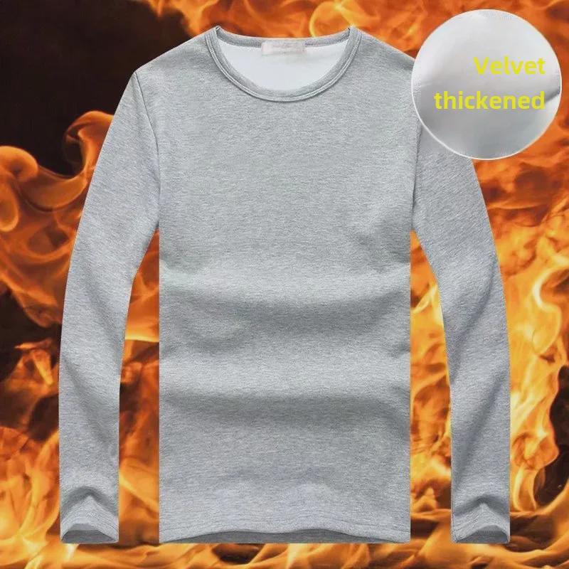 Férfi, V-nyakú, téli termikus hosszú ujjú felső, plusz bársony, vékony szabású, kívül-belül viselhető