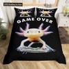 Cute Axolotl Duvet Cover Set Full Size Cartoon Salamander Bedding Set Kawaii Animals Comforter Cover Constellation Black Decor