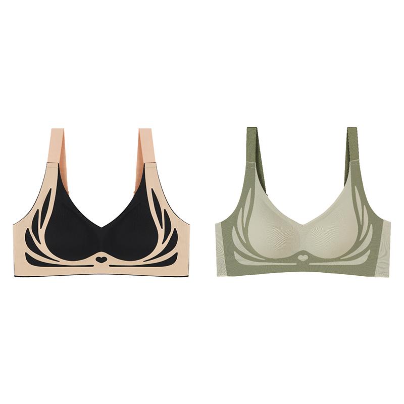 2 PCS Women's Seamless Gathering No Steel Ring Underwear Bra Skin-friendly Breathable Bra