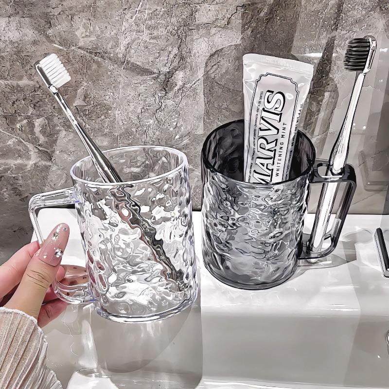 2026 Modern Minimalist Plastic Tumbler 400-500ml Transparent Ice Texture Toothbrush Cup Home Bathroom Decor