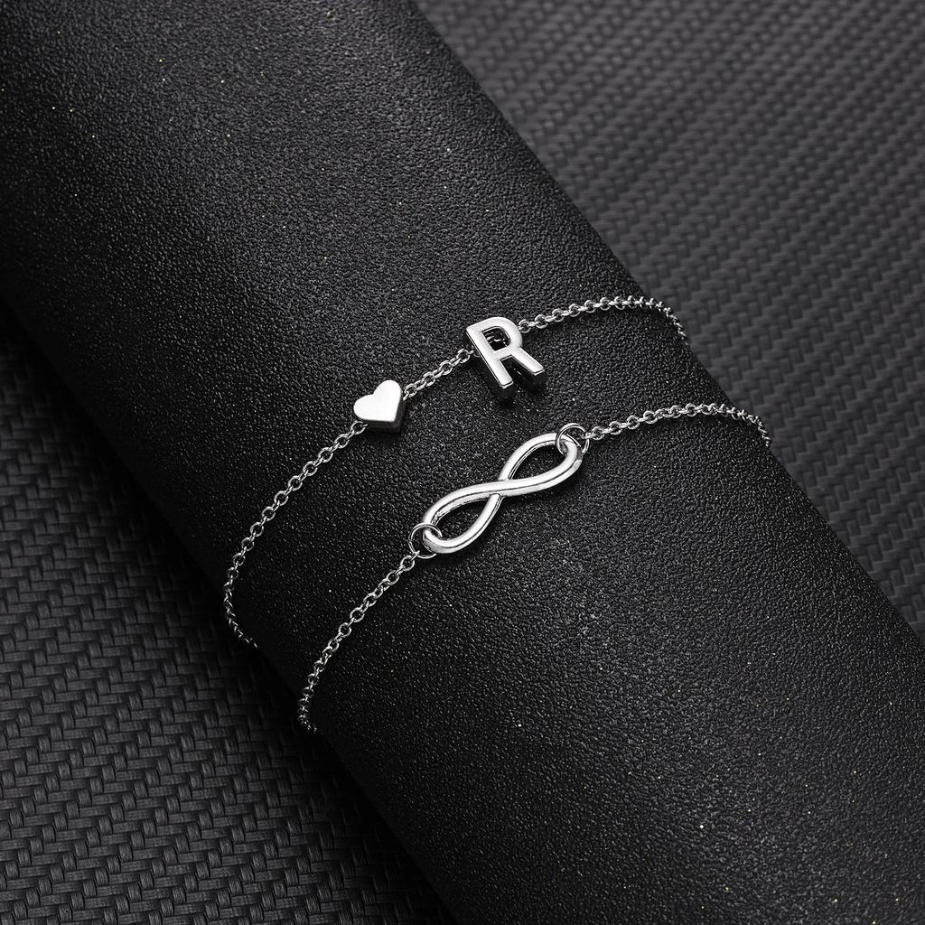 A-Z Letter Initial Anklet For Women Silver Color Initial Heart Anklet Bracelet Leg Chain Beach Party Travel Foot Jewelry