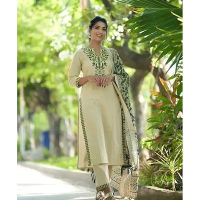 Katoen Flex Kurti Broek Dupatta Set Indiase Bollywood Etnische Salwar Kameez Jurk