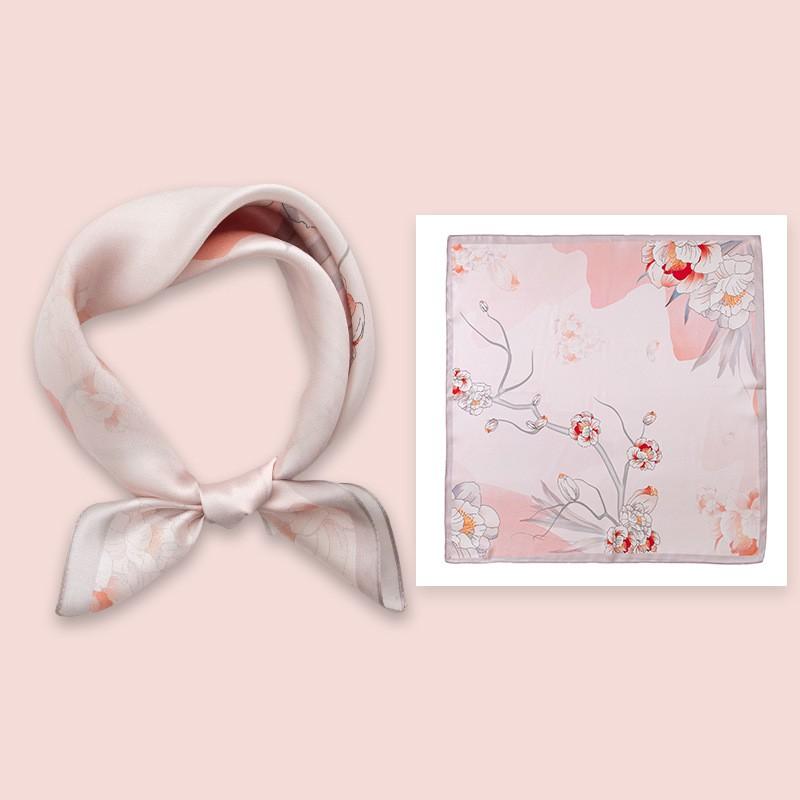 Elegant Silk Scarf Women 53x53cm Pure Mulberry Square Neck Floral Print Lightweight Accessory