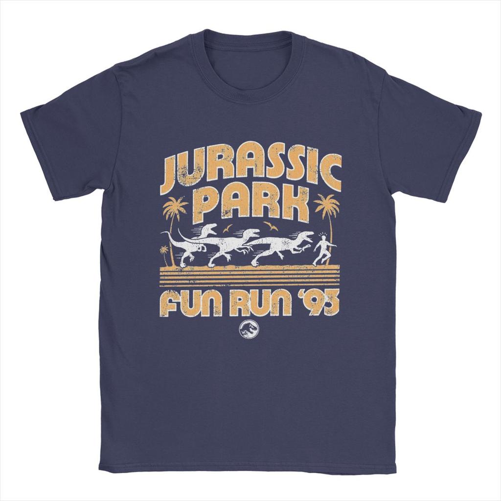 Vintage Jurassic Park Fun Run 93 T-Shirts for Men 100% Cotton T Shirt Short Sleeve Tee Shirt Graphic Printed Clothes