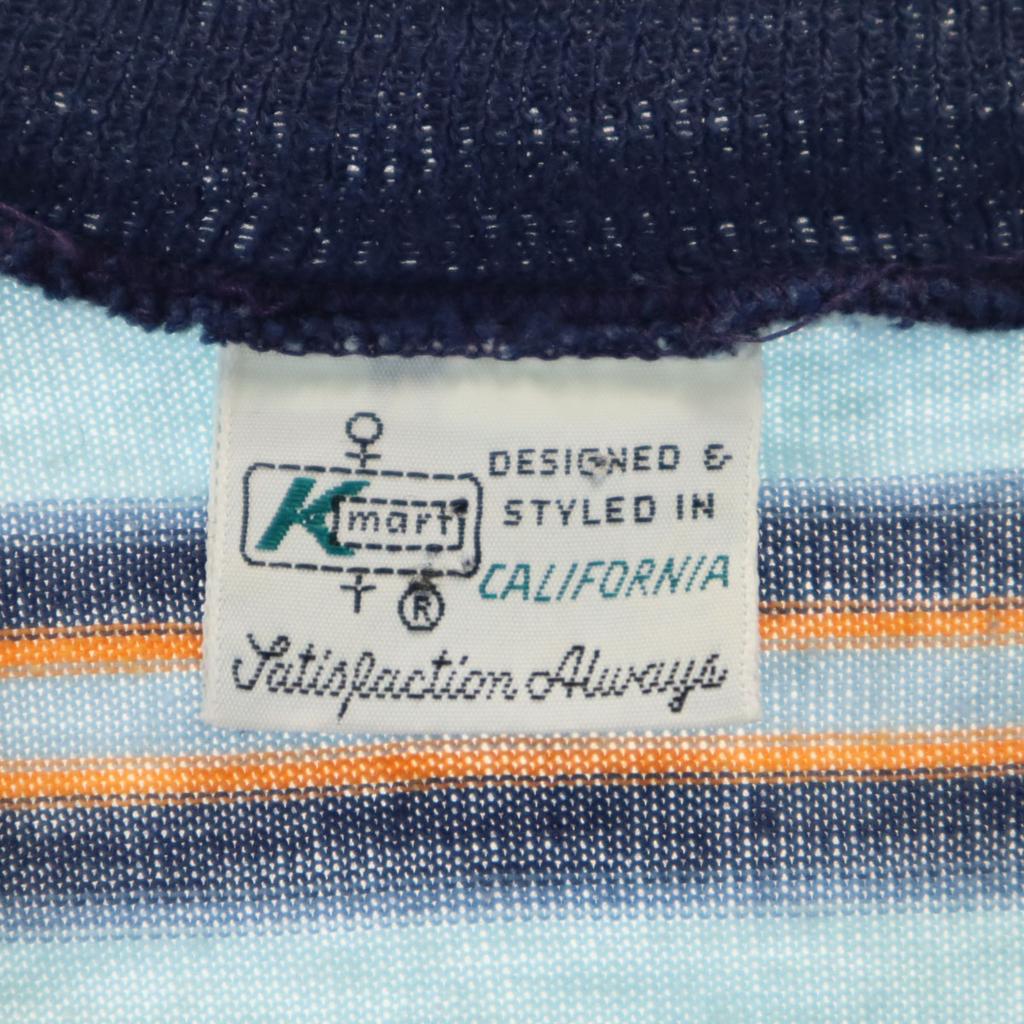 K mart 70s 80s vintage Border Pattern Short sleeve T-shirt Blue Poke T Men's Used