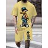 Summer Men's Suit Features an Interesting Cartoon Duck Print Casual and Fashionable Polyester Wear