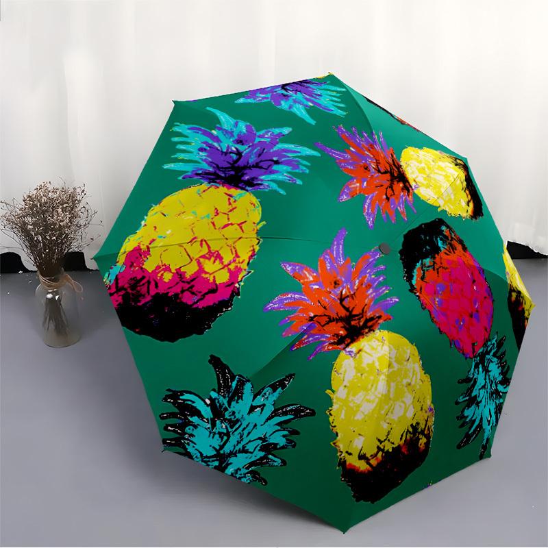 1pc Pineapple Pattern Automatic Opening/Closing Umbrella with Operation & Windproof Canopy - Folding Design, Holiday Gift yy260225146