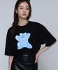 GRAVER [Unisex] Blue Painting Big Bear Smile Short Sleeve T-Shirt_Black