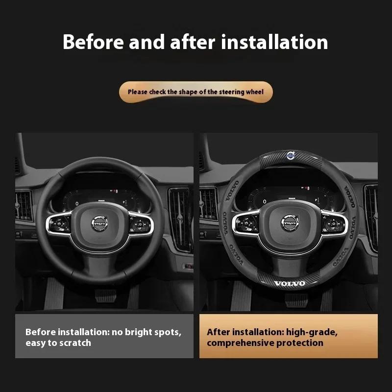 Do Volvo XC40 XC60 XC70 XC90 S40 S60 S80 S90 V40 V60 V70 V90 C70 Pokrowiec na kierownicę samochodową z włókna węglowego i skóry Akcesoria samochodowe