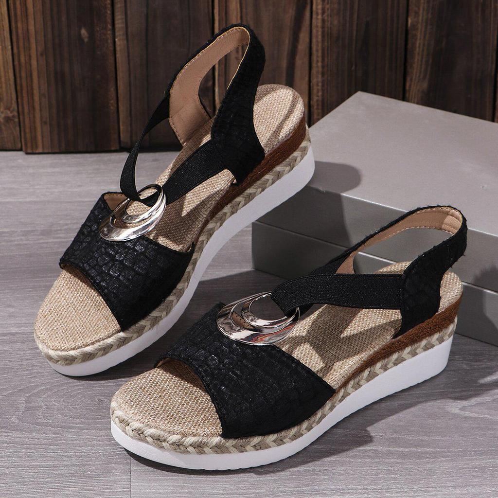 Plus Size Women's 2024 Spring/Summer Wedge Heel Sandals with Metal Buckle