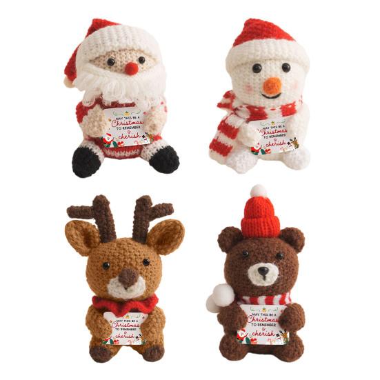 Christmas Doll Mini Funny Positive Santa Claus Snowman Crochet Knitted Toy with Inspirational Card Stocking Stuffers Winter Decor