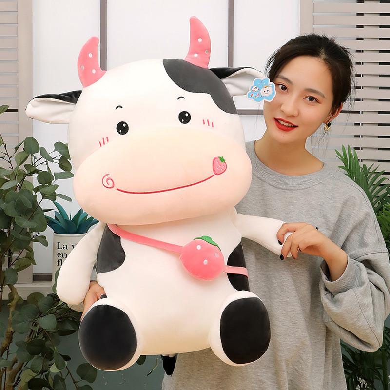 With Fruit Cow Backpack Plush Toy Cartoon Stuffed Animal Doll Gift Decoration