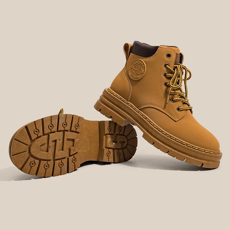 Non-Slip Thick Bottom Mid-Calf Classic Big Toe Ankle Boots British Style Lace-up High-Top Worker Boots