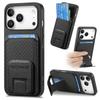For iPhone 17 Pro Case Card Holder Carbon Fiber Texture Leather Coated TPU Phone Cover