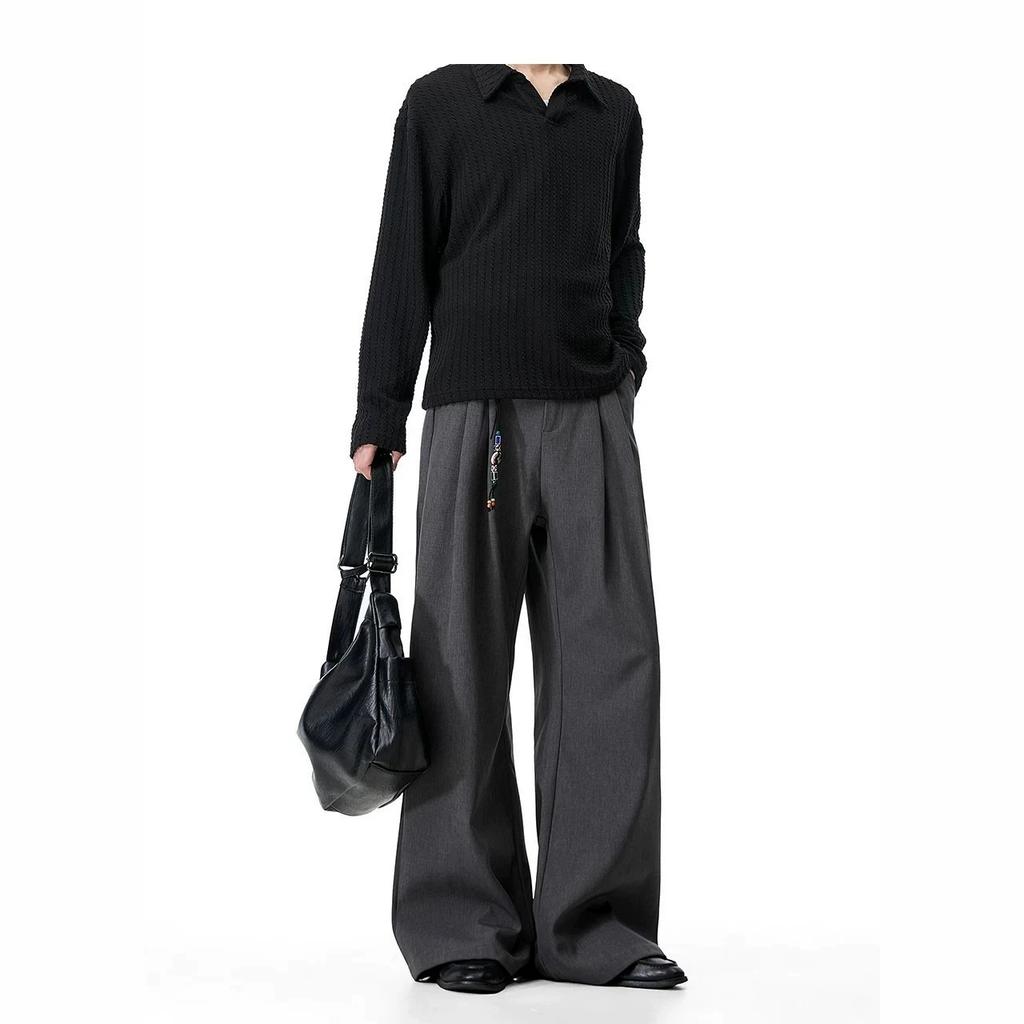 American street retro solid color drape trousers men's trendy brand loose wide-leg casual versatile old money style trousers