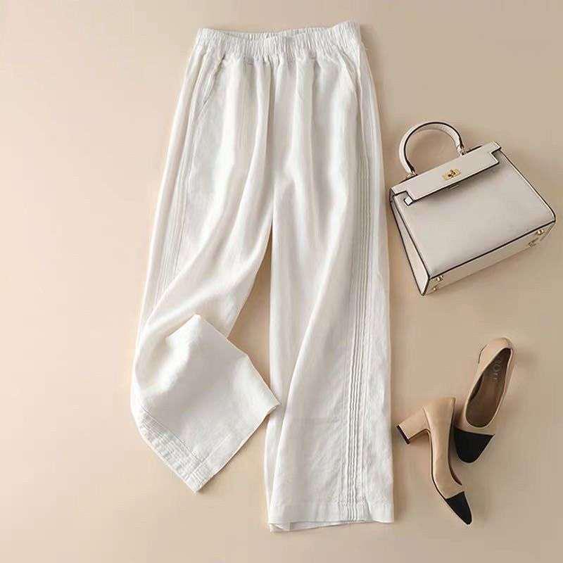 Women's 2026 Summer Drapey Cotton-Linen Wide-Leg Slimming Pants - High-Waisted, Thin, Straight-Leg Casual Style