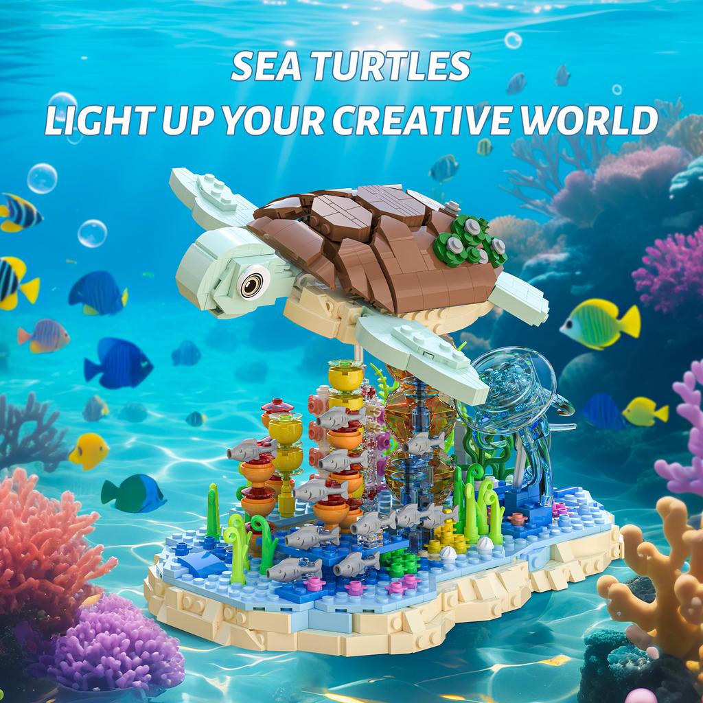 1091PCS Sea Turtle Underwater World Scene Building Blocks Animal Model Bricks Desktop Decoration Kids Educational Toys Gifts