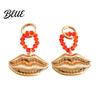 Statement Drop Earrings 1 Pair Red Faux Crystal Beaded Ring