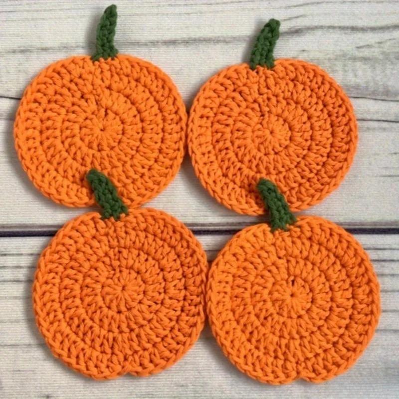 Posavasos de Calabaza Tejidos a Crochet Otoñales Hechos a Mano Decoración de Mesa Estilo Granja Otoñal Posavasos Resistentes al Calor Accesorios de Regalo para Cocina de Halloween