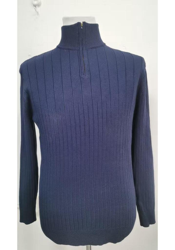 Men's Autumn/Winter Vertical Stripe Half High Collar Zip Knit Sweater