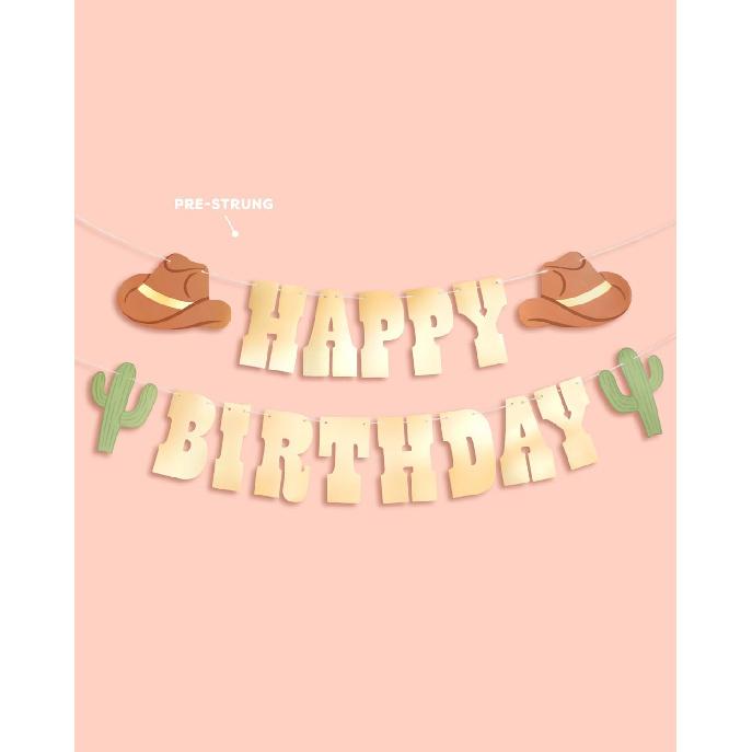 Xo, Fetti Western Happy Birthday Gold Foil Banner - 5 Ft. | Cowboy HBD Decorations, Wild West Garland, Rodeo Supplies, Wild One Yeehaw Bday, Cowgirl