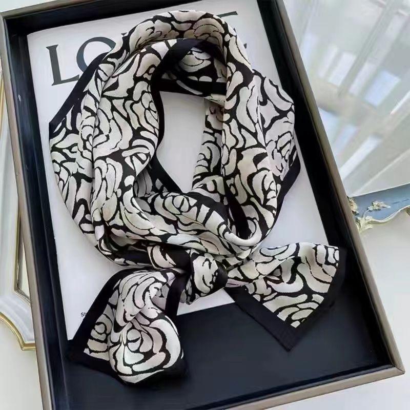 Long Silk Scarf, Spring and Summer Hair Bands, New Square Scarf Fashion Foreign Style Decorative Neckerchief, Neck Protection Small Silk Scarf