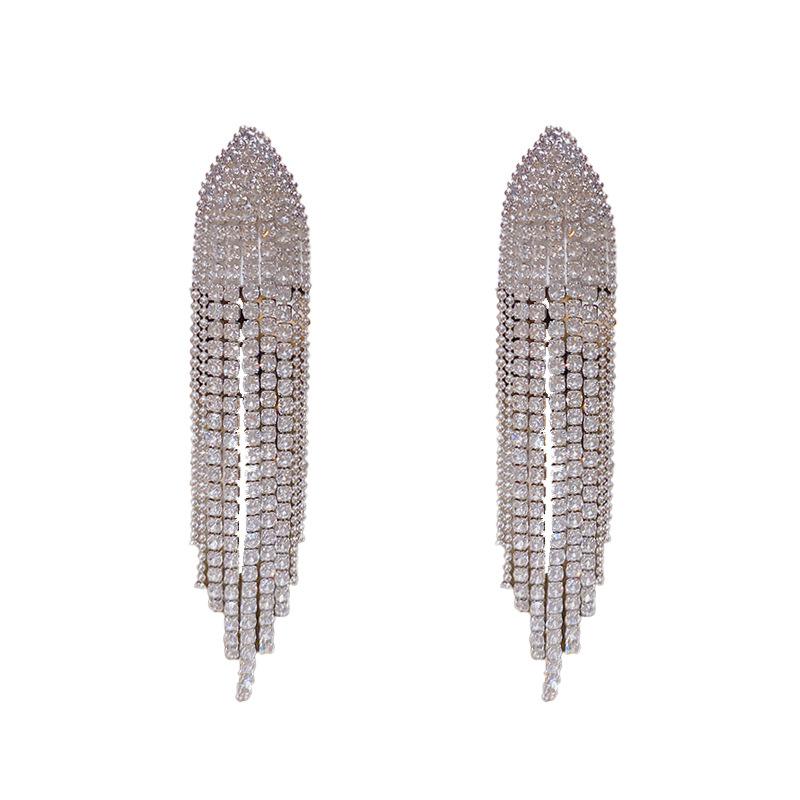 Fashion Statement Earring Long Full Rhinestone Big Earrings for Women Shining Tassel Dangle Earrings Wedding Jewelry Gift