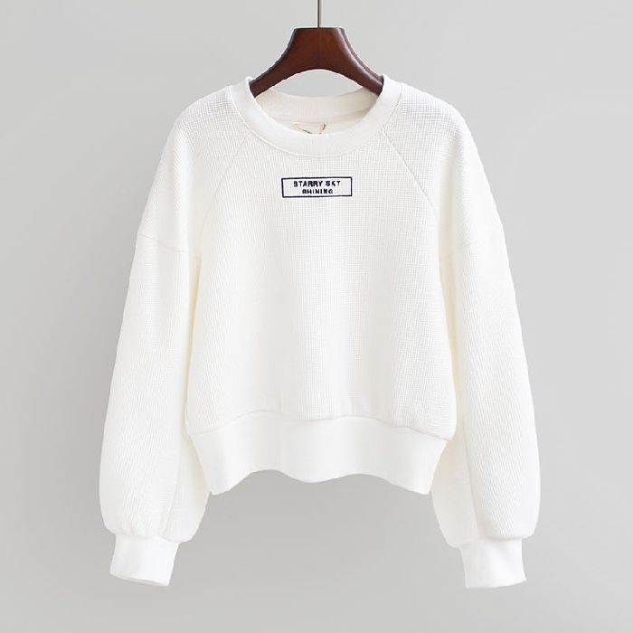 Women's Crew Neck Long Sleeve Oversized Casual Sweatshirt Drawstring Cropped Top Fashion Blouse