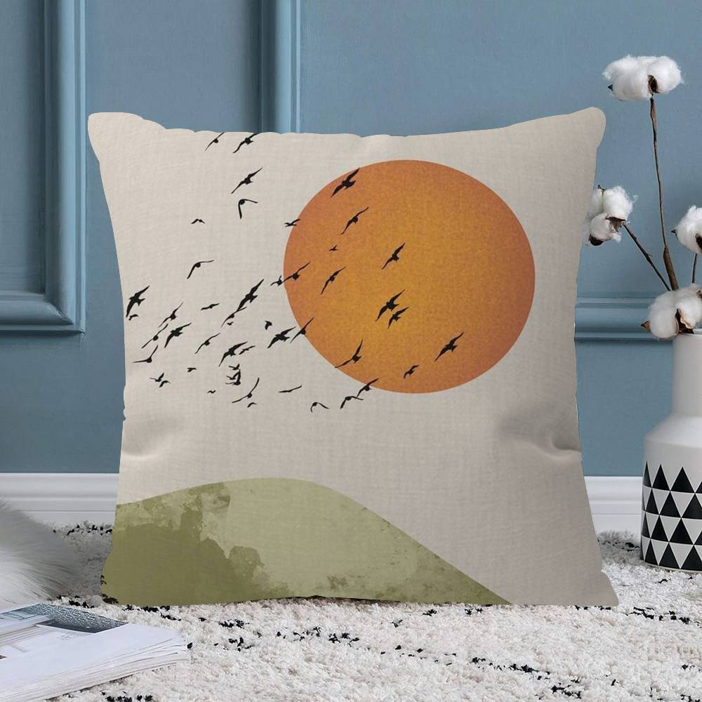 Japandi Art Print Flying Birds Cushion Cover X Polyester Sofa Cushions Decorative Throw Pillows Home Decoration Pillowcover