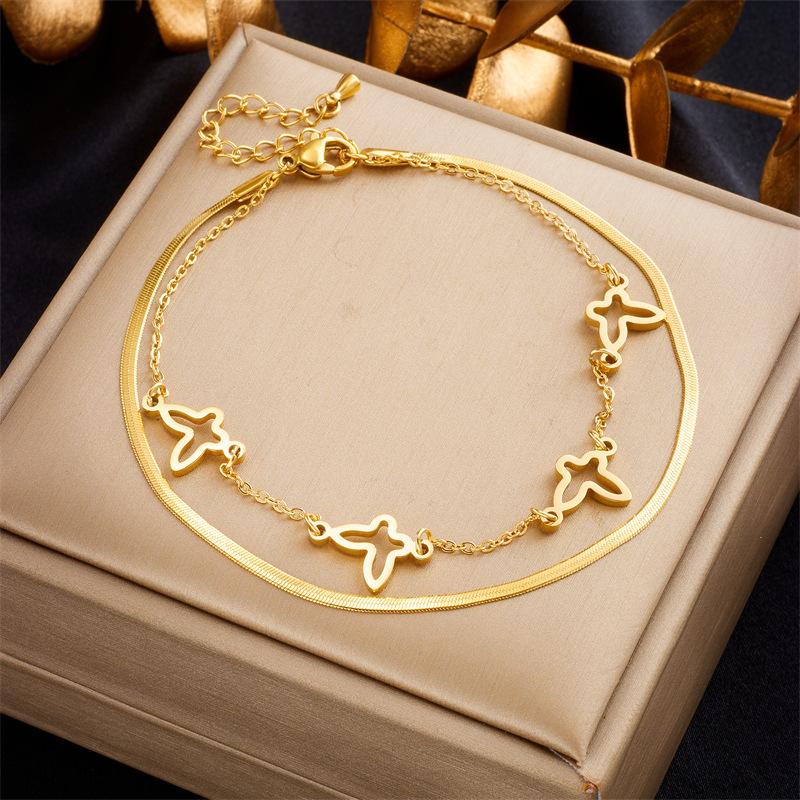 Fashion Niche Simple Versatile Titanium Steel Heart Butterfly Pearl Charm Anklet