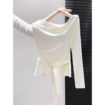 Premium Modal Cotton Batwing Sleeve Tie-Up Long Sleeve Women's T-Shirt, Early Autumn Slimming Base Layer
