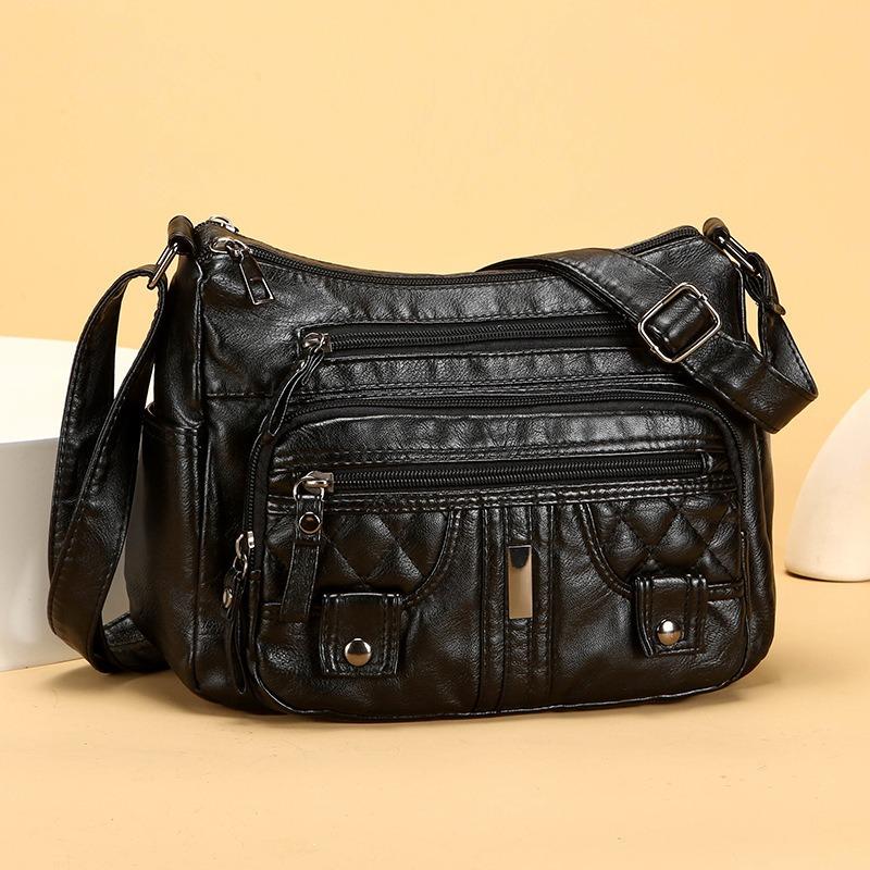 Yumuşak Deri Dokulu Çok Katmanlı Askılı Çanta Basit Zarif, Moda Günlük ve Hafif Anne Çantası